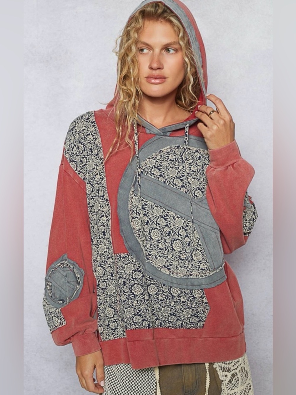 POL Rex Floral Peace Patch French Terry Sweatshirt size L NWOT